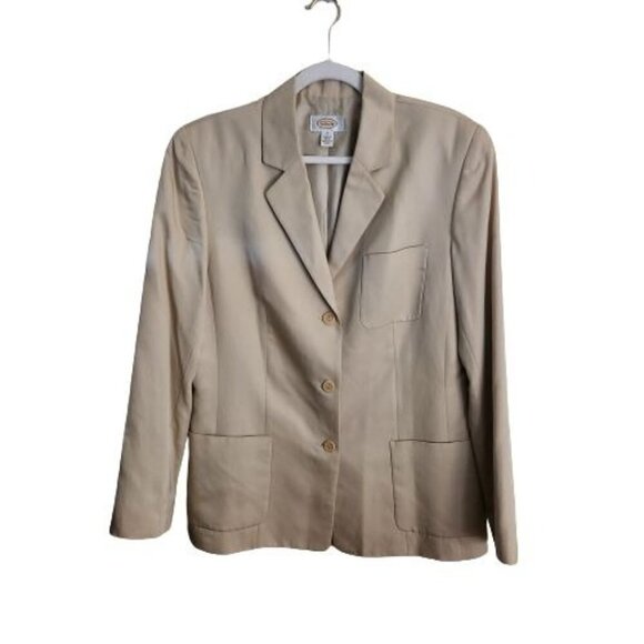 Talbots Vintage Neutral Silk Blend Beige 3 Button Blazer Size 12 - Picture 1 of 4